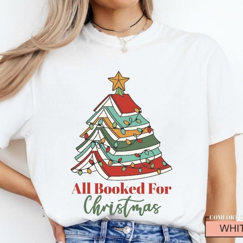 Book Tree Christmas T-shirt, All Booked For Christmas Shirt